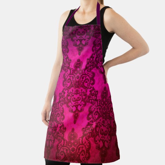 Levendig Diep Roze Vervuild Damast Boho Patroon Schort (Insitu)