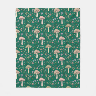 Levendig Diep Smaragd Paddenstoelen Knus Donkergro Fleece Deken