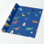Levendig Dino- en Bomen Inpakpapier op Diepblauw (Uitgerold)