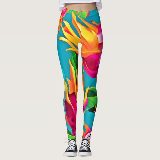 Levendig Drakenfruitpatroon Leggings (Voorkant)