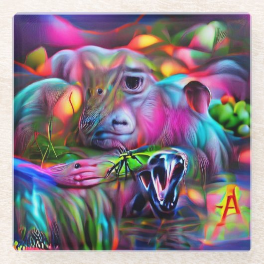 Levendig Dreamscape: Agrizoophobia Glazen Onderzetter (Voorkant)