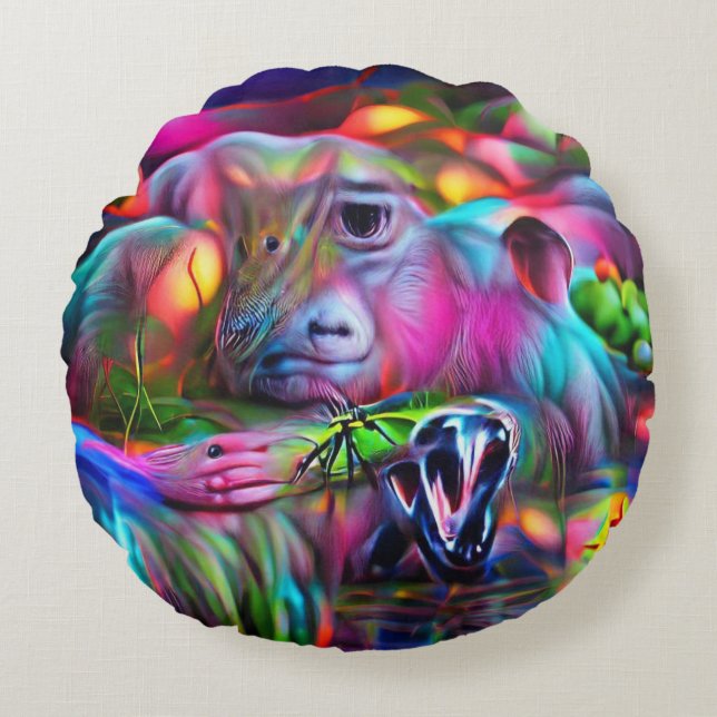 Levendig Dreamscape: Agrizoophobia Rond Kussen (Voorkant)
