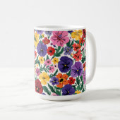 Levendig Driebloem Violet Botanisch Patroon Koffiemok (Voorkant rechts)