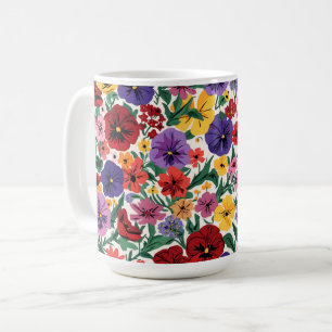 Levendig Driebloem Violet Botanisch Patroon Koffiemok