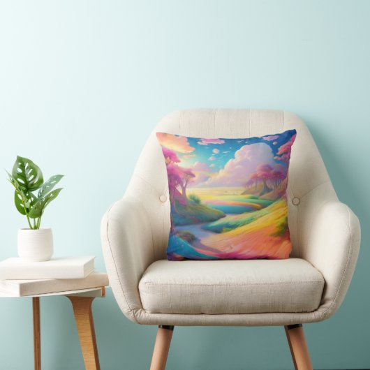 Levendig dromerig landschap in pastelkleuren kussen (Stoel)