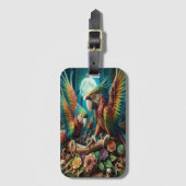 Levendig duo: papegaaien op tak bagagelabel (Voorkant (verticaal))