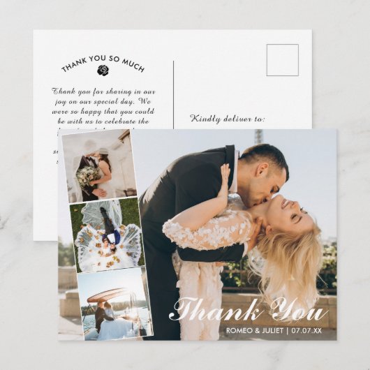 Levendig Elegant 4 Foto Collage Weddenschap Dank j Briefkaart (Voorkant / Achterkant)