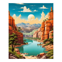 Levendig en Retro Grand Canyon Art Poster