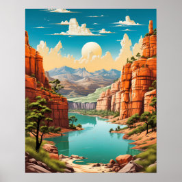 Levendig en Retro Grand Canyon Art Poster