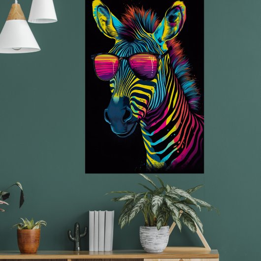 Levendig en Strak Kleurrijk Zebra Poster (Woonkamer 1)