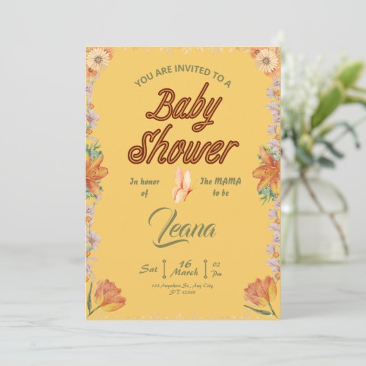 levendig en vreugdevol Kleurrijk Bloem Baby shower Kaart (Staand voorkant)