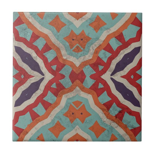 Levendig etnisch noodlijdend geometrisch patroon tegeltje (Voorkant)