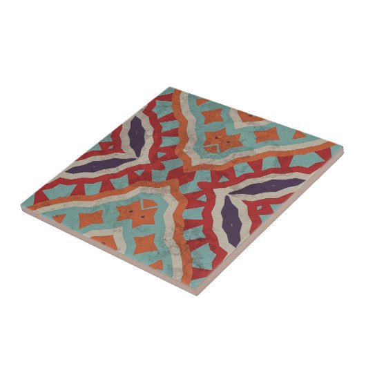 Levendig etnisch noodlijdend geometrisch patroon tegeltje (Zijkant)