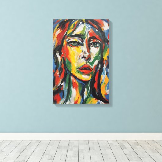 Levendig expressionistisch Abstract vrouwenportret Canvas Afdruk (Insitu (Houten vloer))