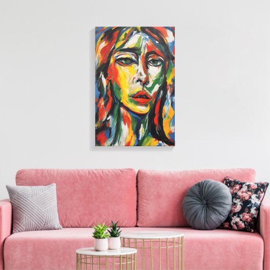 Levendig expressionistisch Abstract vrouwenportret Canvas Afdruk (Insitu (Woonkamer))