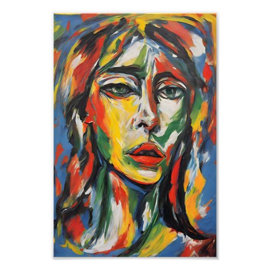Levendig expressionistisch Abstract vrouwenportret Foto Afdruk (Voorkant)