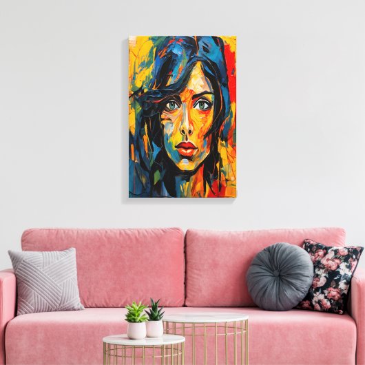 Levendig expressionistisch portret van gedurfde Ab Canvas Afdruk (Insitu (Woonkamer))