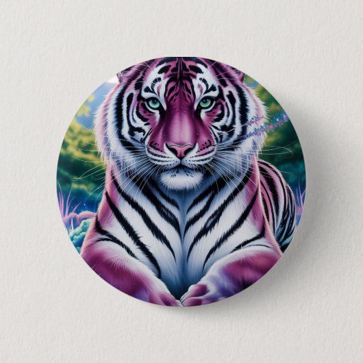 Levendig Fantasy Tiger Portret | exotisch Ronde Button 5,7 Cm (Voorkant)