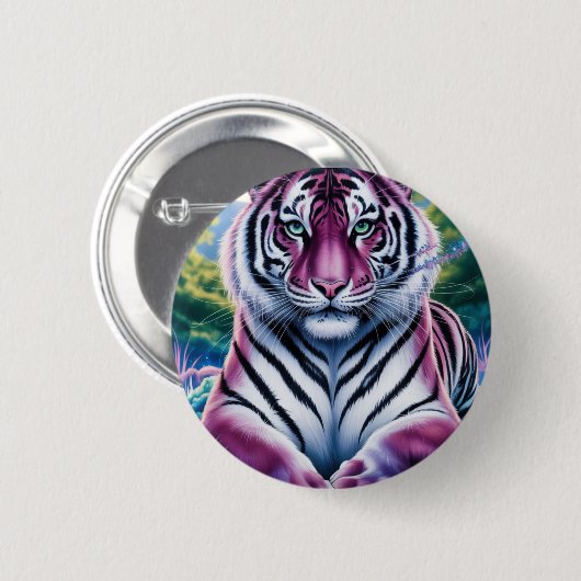 Levendig Fantasy Tiger Portret | exotisch Ronde Button 5,7 Cm (Voorkant /achterkant)