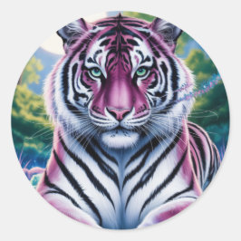 Levendig Fantasy Tiger Portret | exotisch Ronde Sticker