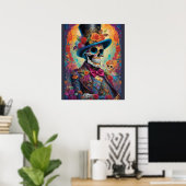 Levendig feest: Sugar Skull Dapper Skelet Poster (Thuiskantoor)
