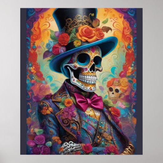 Levendig feest: Sugar Skull Dapper Skelet Poster (Voorkant)