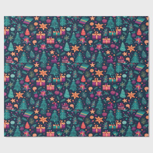 Levendig feestelijk kerstinpakpapier cadeaupapier (Vlak)