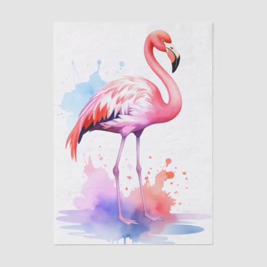Levendig Flamingo Waterverf Decoupage Weefselpapie Tissuepapier (Voorkant)