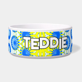 Levendig Floral Blauw Geel Huisdier Voerbakje