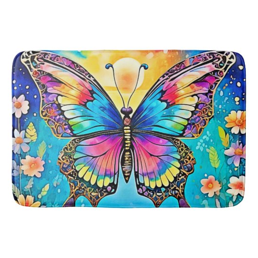 Levendig Floral Butterfly Glow Design Badmat (Voorkant)