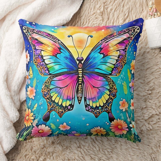 Levendig Floral Butterfly Glow Design Kussen (Deken)