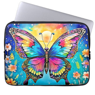 Levendig Floral Butterfly Glow Design Laptop Sleeve