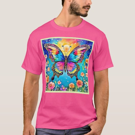 Levendig Floral Butterfly Glow Design T-shirt (Voorkant)