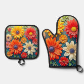 Levendig Floral Fantasy Design Ovenwant & Pannenlap Set (Voorkant)