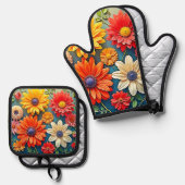 Levendig Floral Fantasy Design Ovenwant & Pannenlap Set (Voorkant / Achterkant)
