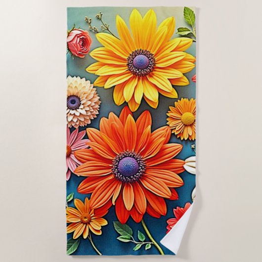 Levendig Floral Fantasy Design Strandlaken (Voorkant)