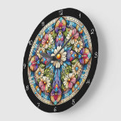 Levendig Floral Glas in lood Cross Grote Klok (Hoek)