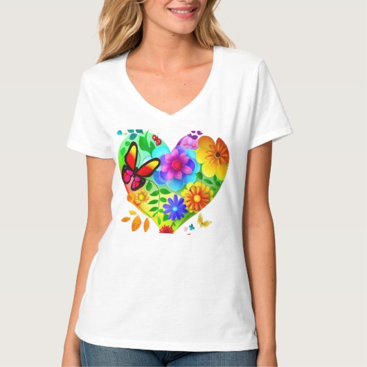 Levendig Floral Heart T-shirt (Voorkant)