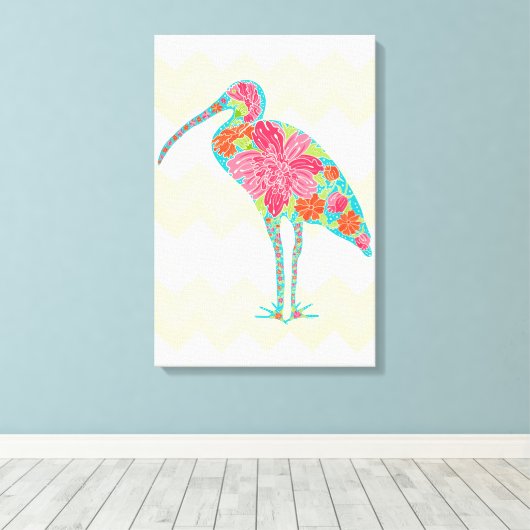 Levendig Floral Ibis Chevron Tropisch Ontwerp Canvas Afdruk (Insitu (Houten vloer))