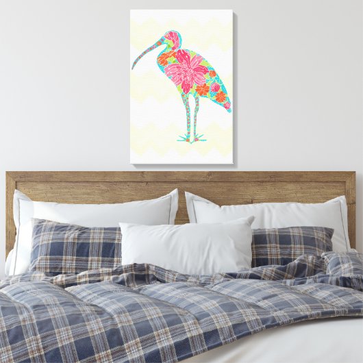 Levendig Floral Ibis Chevron Tropisch Ontwerp Canvas Afdruk (Insitu (Slaapkamer))