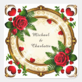 Levendig Floral Lijst Design Vierkante Sticker (Voorkant)