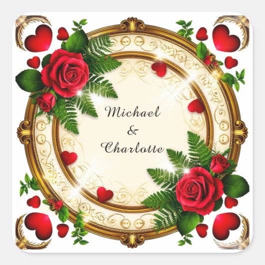 Levendig Floral Lijst Design Vierkante Sticker (Voorkant)