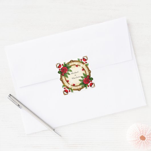 Levendig Floral Lijst Design Vierkante Sticker (Envelop)