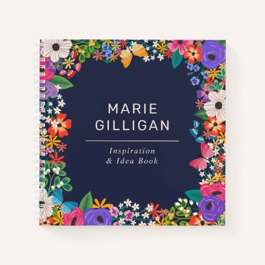Levendig Floral Lijst met Vlinders Notitieboek (Voorkant)