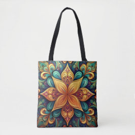 Levendig Floral Mandala kunstwerk Tote Bag