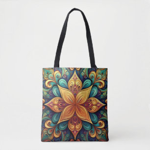 Levendig Floral Mandala kunstwerk Tote Bag
