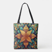 Levendig Floral Mandala kunstwerk Tote Bag (Achterkant)