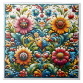 Levendig Floral Tegel Art Design Tegeltje (Voorkant)