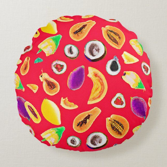Levendig fruitig Delight patroon Rond Kussen (Voorkant)