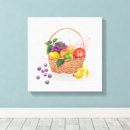 Levendig Fruitmand Watercolor Kunst Canvas Afdruk